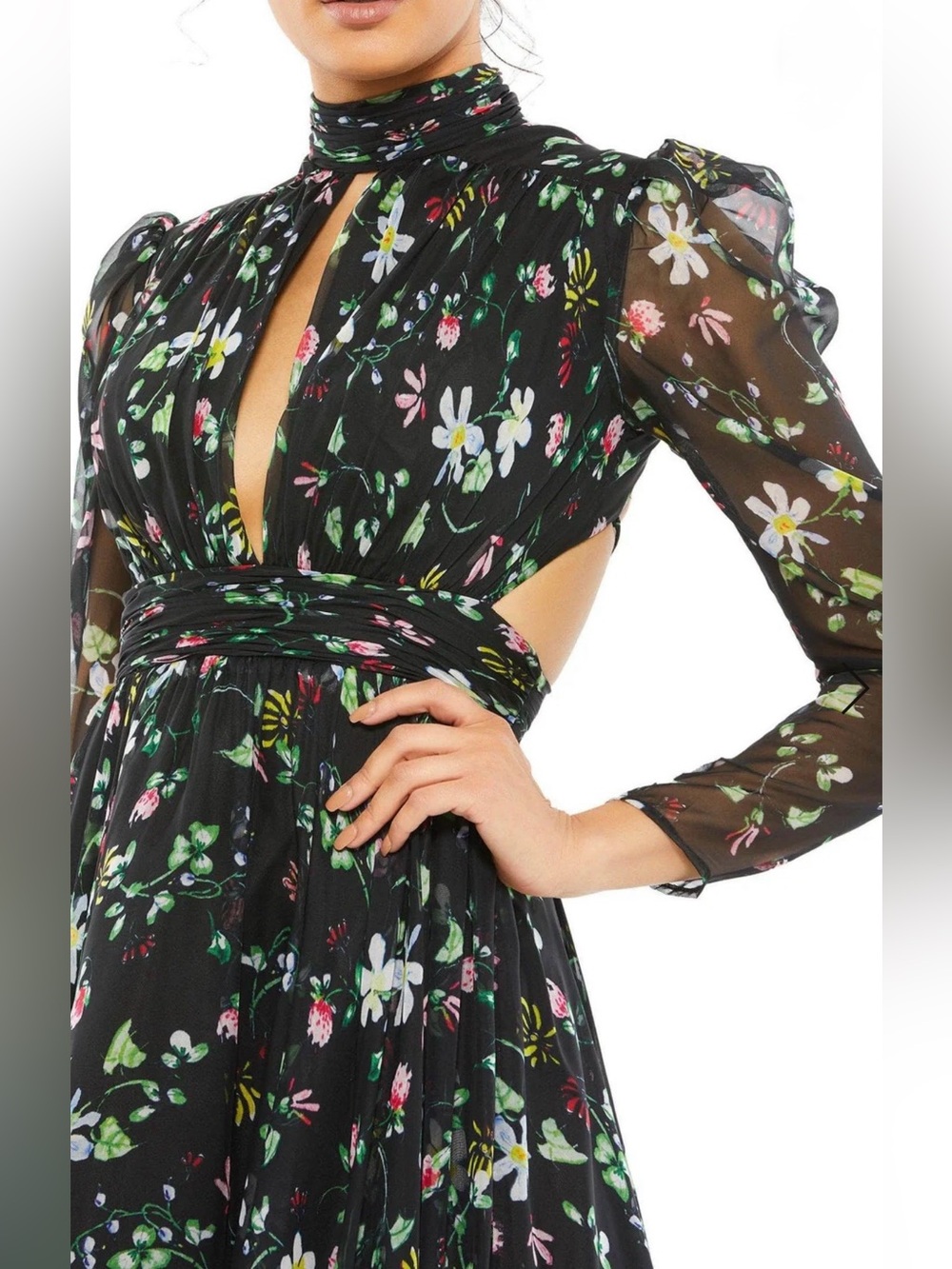 Mac Duggal Black Floral Keyhole Maxi Dress Sz 6 - Picture 3 of 6